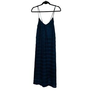 Storee Navy Blue Pleated Mesh Midi Dress Adjustable Strap Slip Dress Medium